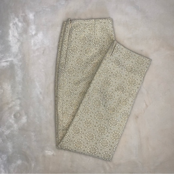 Celine Pants Gold Metallic Embossed High Rise Waist Straight Leg Trouser Size 6 - Picture 3 of 16